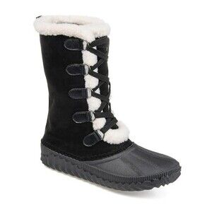 Journee Collection Womens 7 M Black White Lace Up Mid Calf Snow Boots NIB XH4
